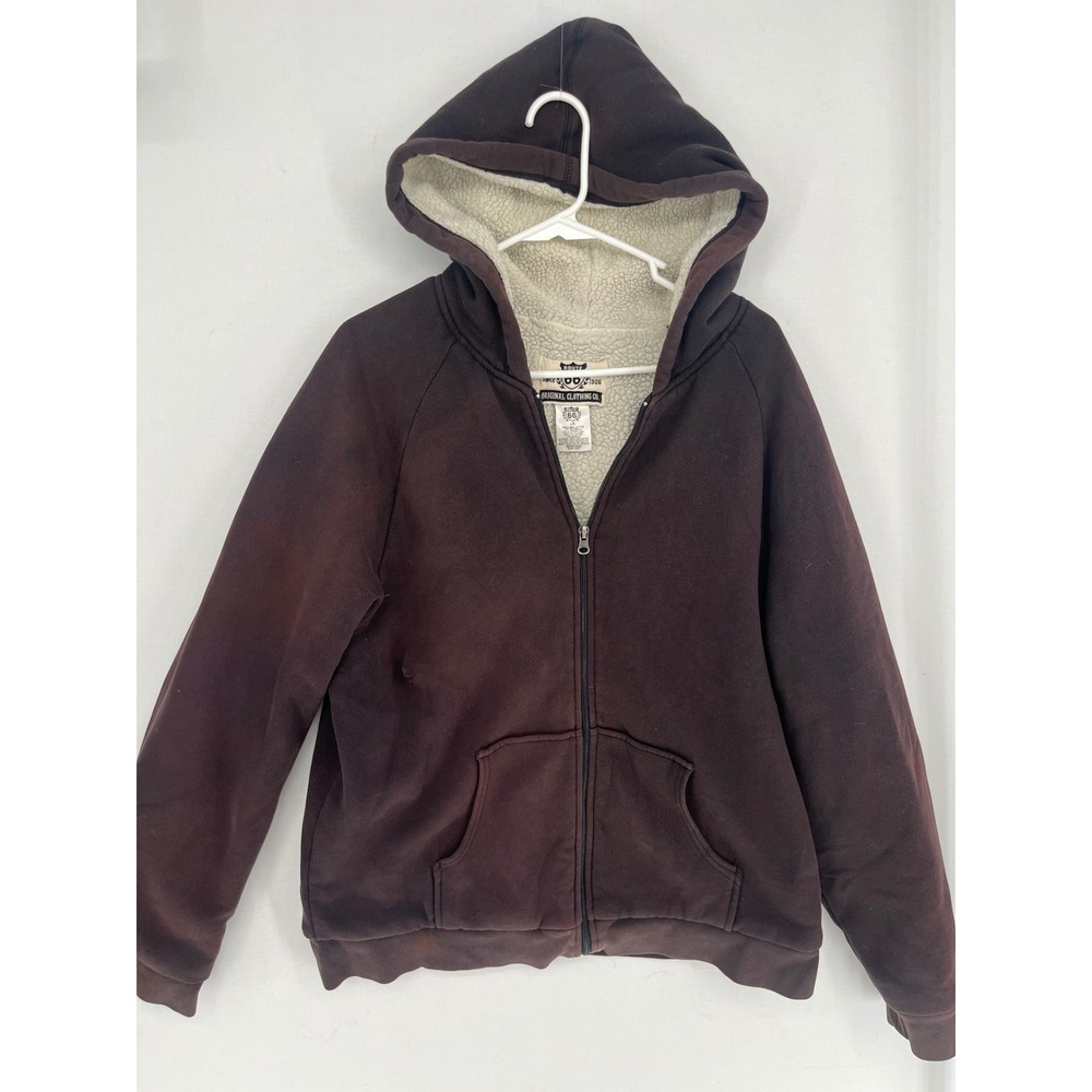 Route 66 Sherpa Lined Full Zip Hoodie Mens Large Brown Faux Shearling Jacket